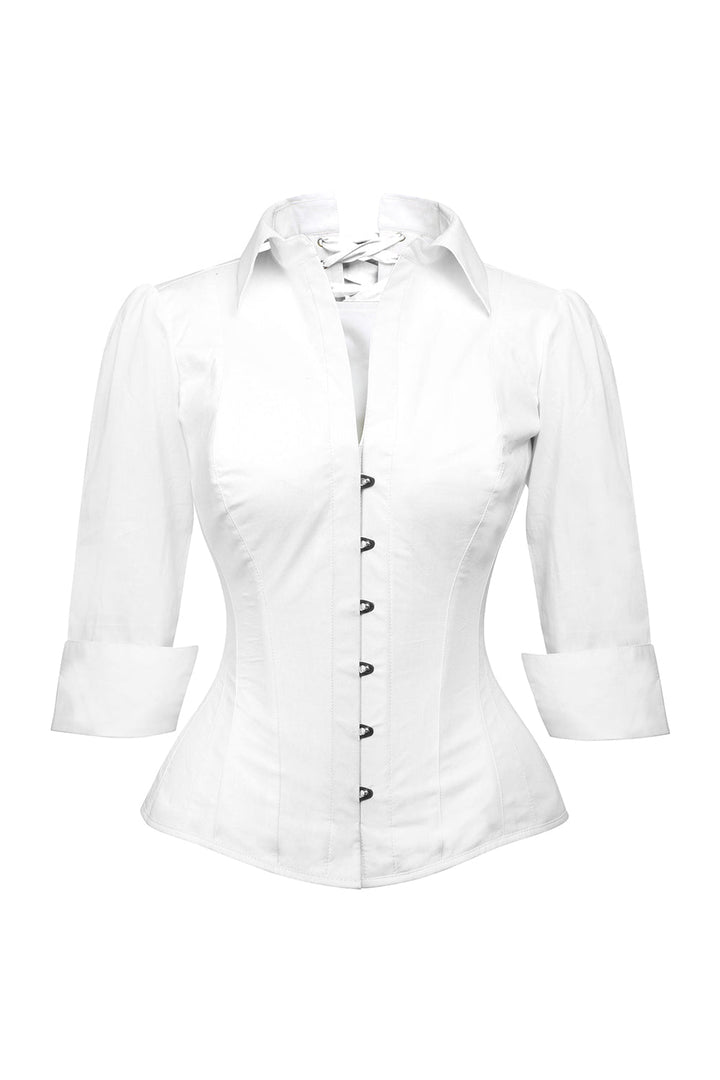 Shirlene Overbust White Cotton Corset Shirt