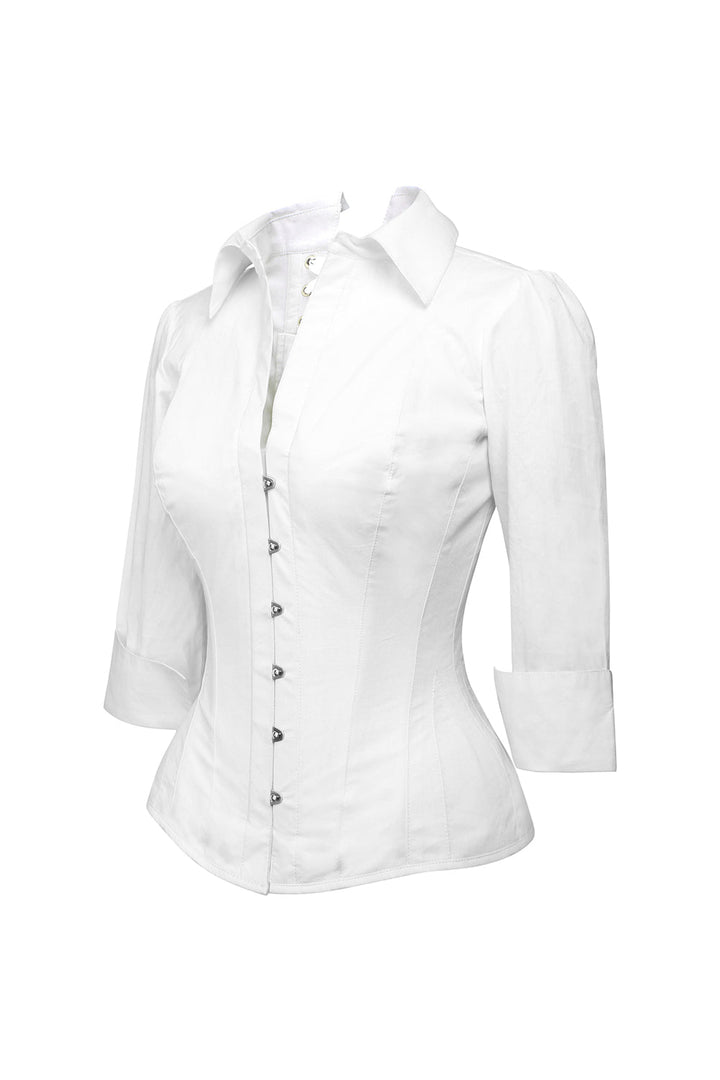 Shirlene Overbust White Cotton Corset Shirt
