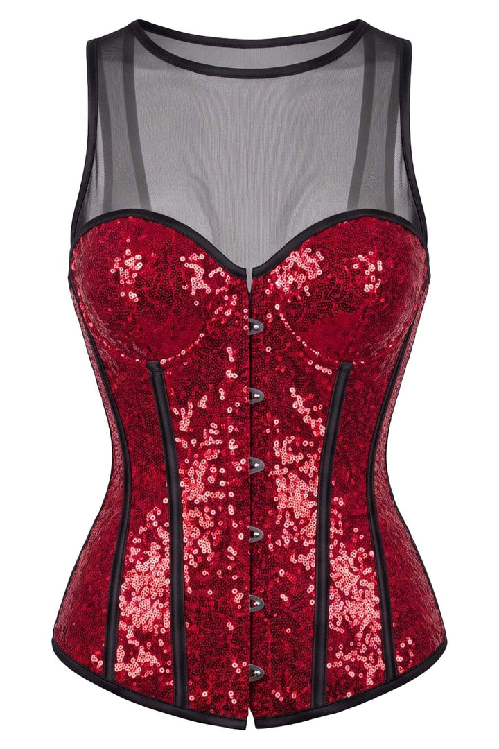 Chelise Sequin Burlesque Corset with Sheer Mesh Straps