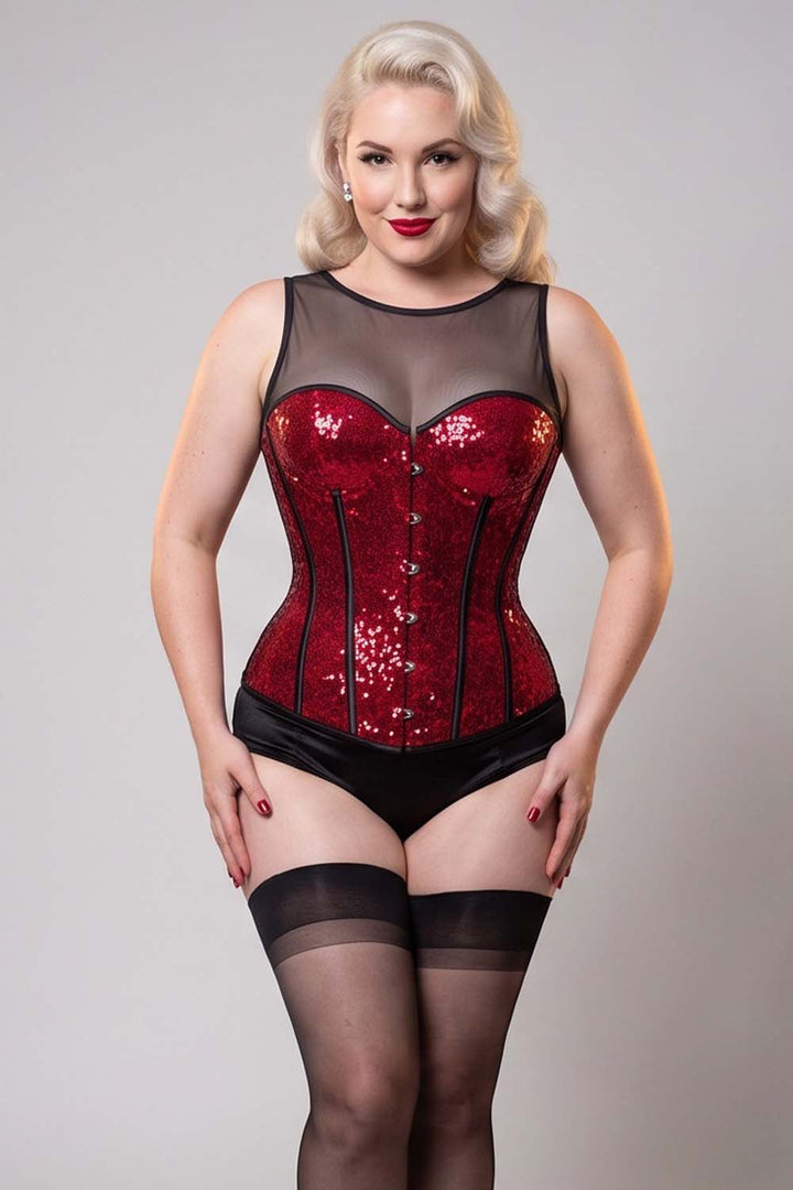 Chelise Sequin Burlesque Corset with Sheer Mesh Straps