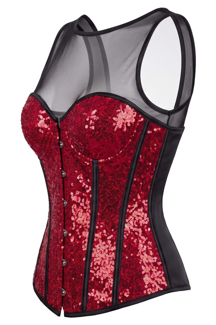 Chelise Sequin Burlesque Corset with Sheer Mesh Straps