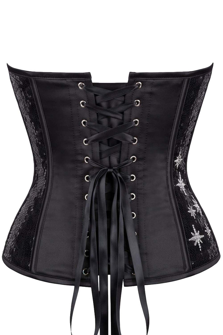 Black Rosalyn Star Embroidered Sequins Burlesque Overbust Corset
