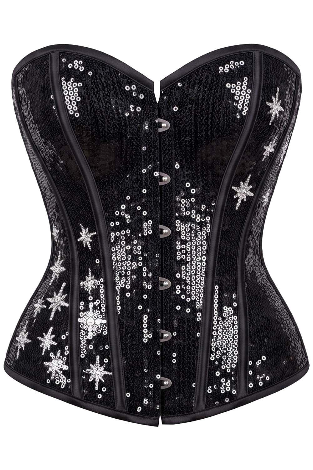 Black Rosalyn Star Embroidered Sequins Burlesque Overbust Corset