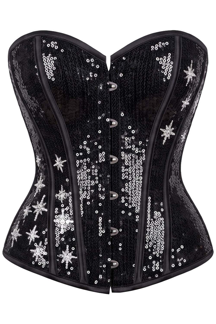 Black Rosalyn Star Embroidered Sequins Burlesque Overbust Corset
