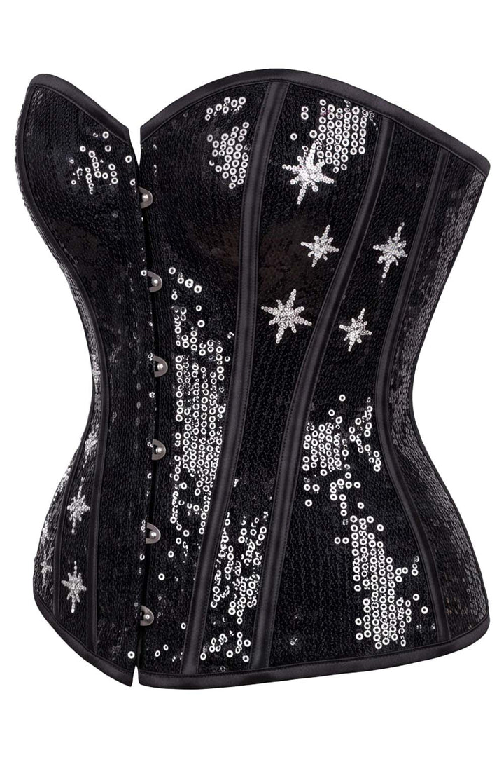 Black Rosalyn Star Embroidered Sequins Burlesque Overbust Corset