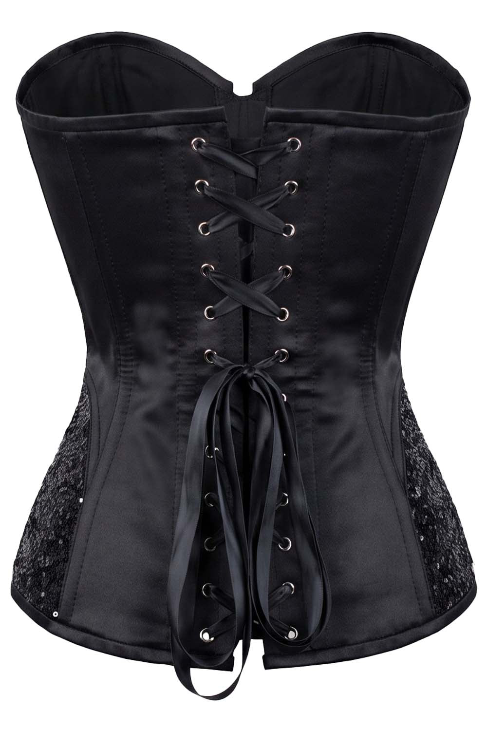 Keanna Black Burlesque Overbust Corset with Sequin Side Panels