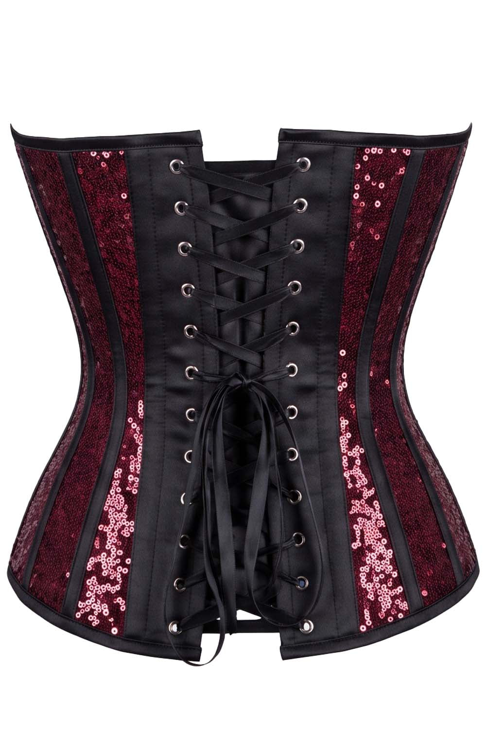 Rosalyn Maroon Sequins Burlesque Overbust Corset