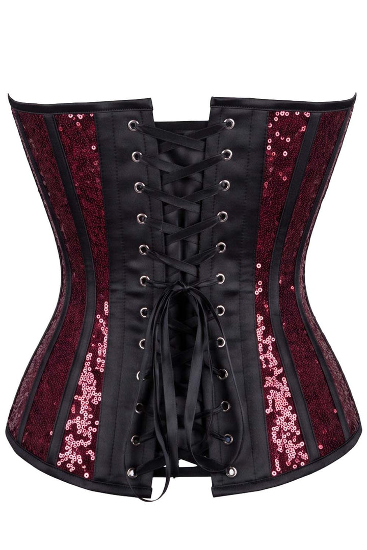 Rosalyn Maroon Sequins Burlesque Overbust Corset