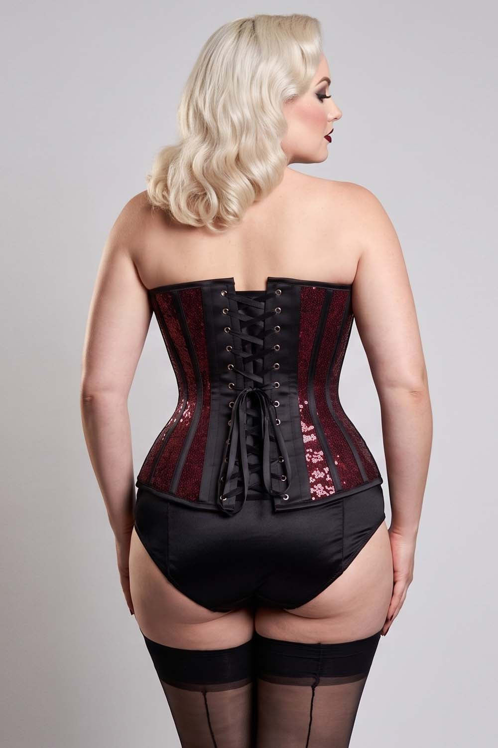 Rosalyn Maroon Sequins Burlesque Overbust Corset