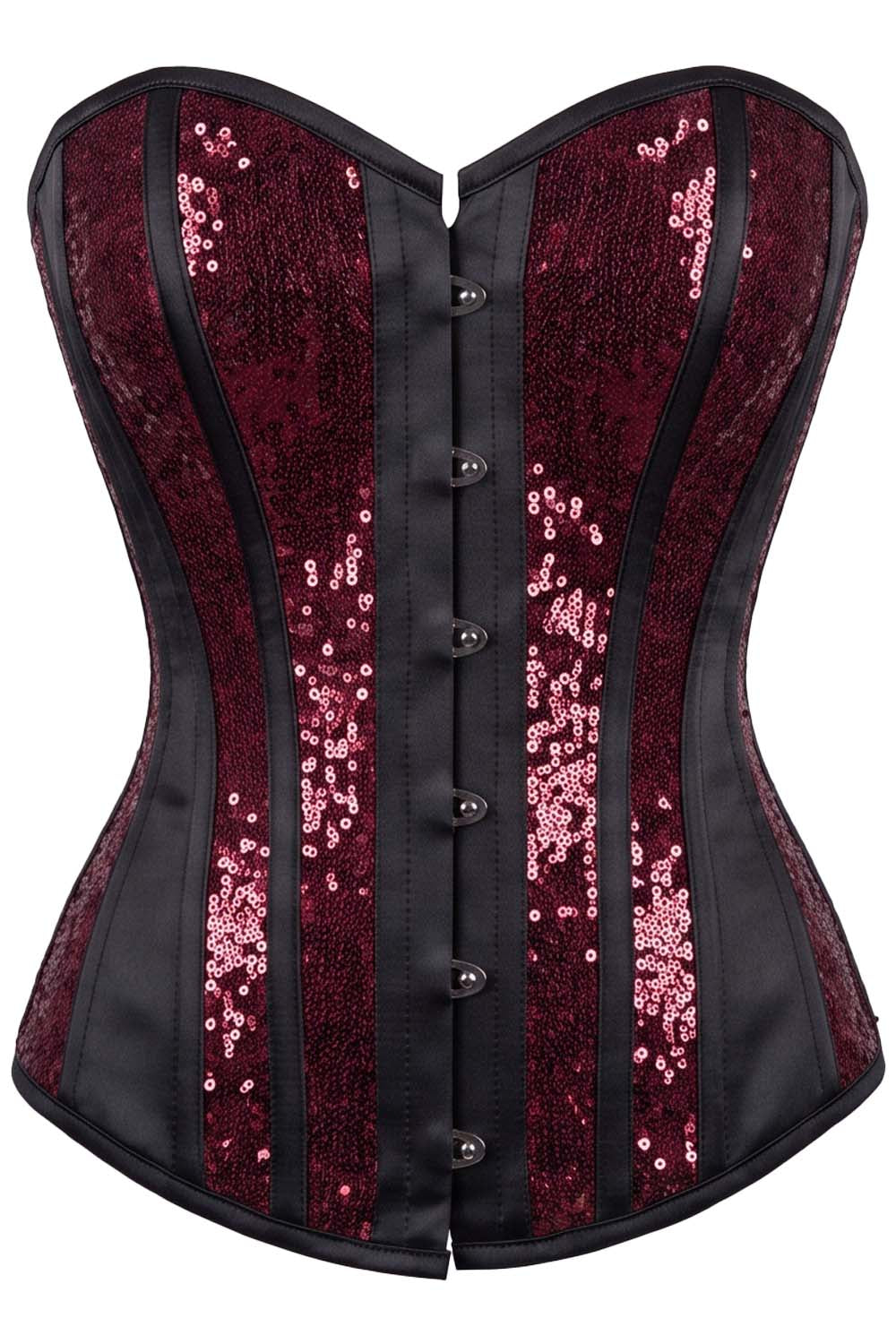 Rosalyn Maroon Sequins Burlesque Overbust Corset