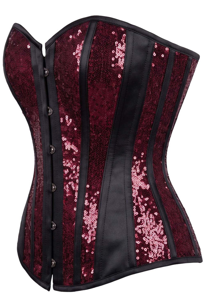 Rosalyn Maroon Sequins Burlesque Overbust Corset