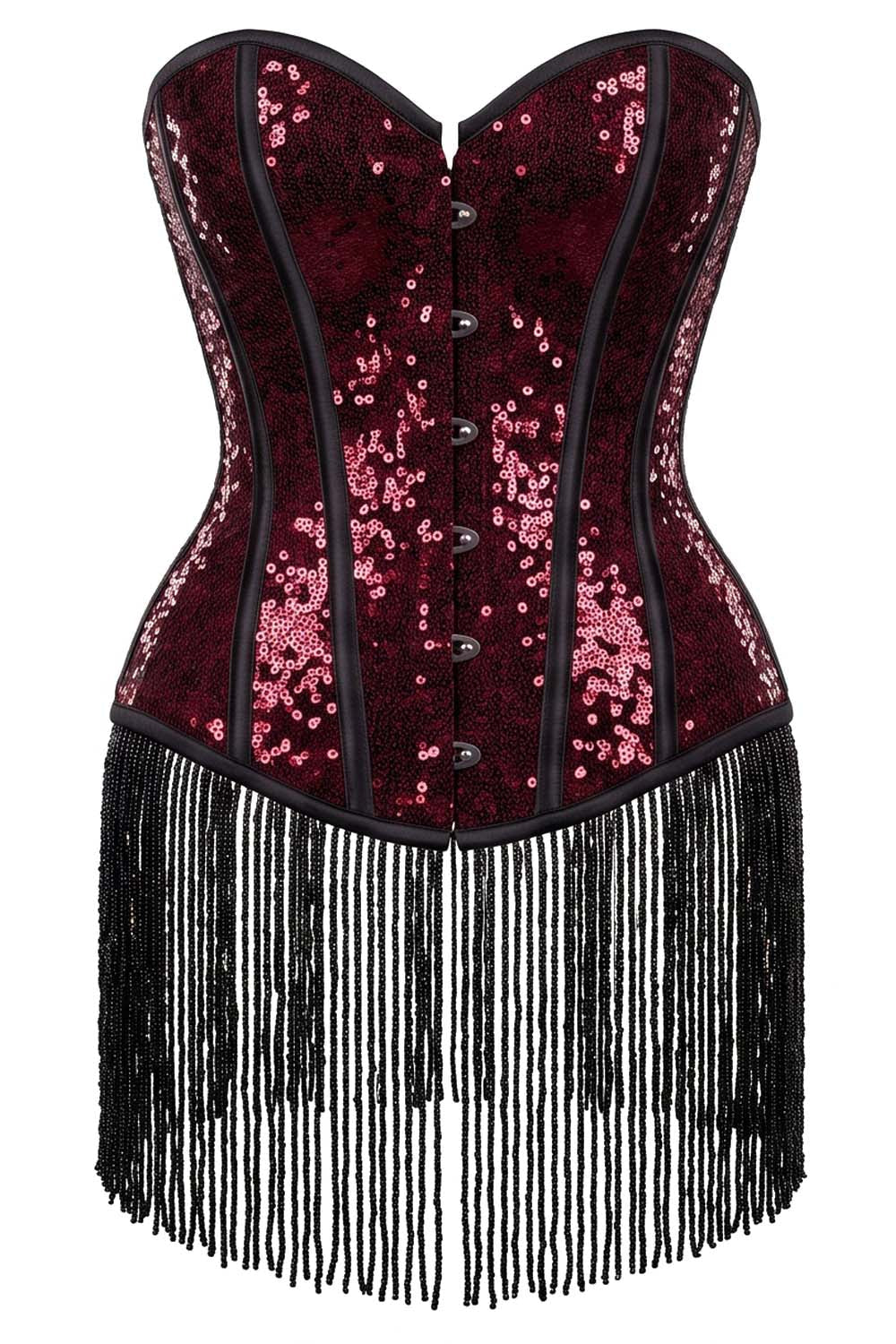 Rosalyn Burlesque Overbust Corset with Beaded Fringe Hem