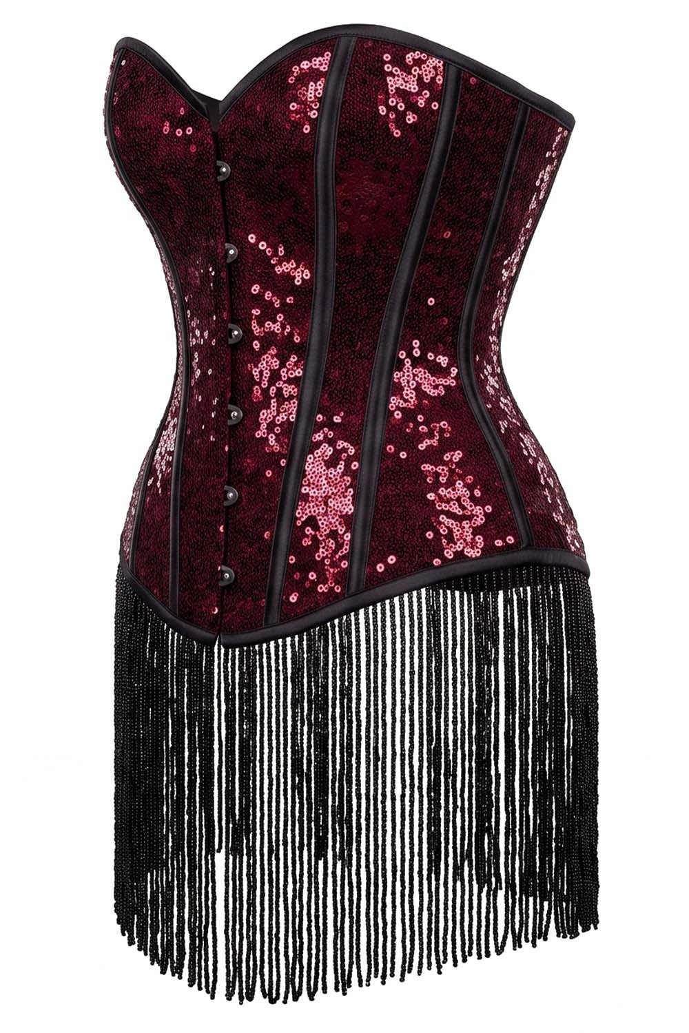 Rosalyn Burlesque Overbust Corset with Beaded Fringe Hem