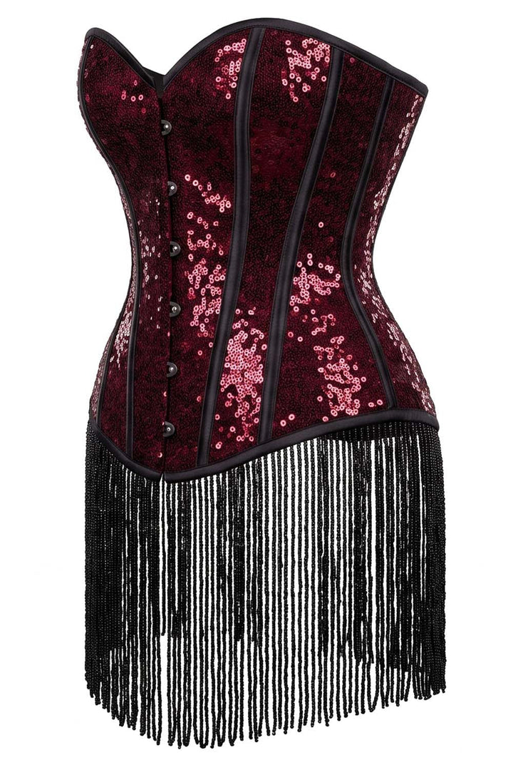 Rosalyn Burlesque Overbust Corset with Beaded Fringe Hem