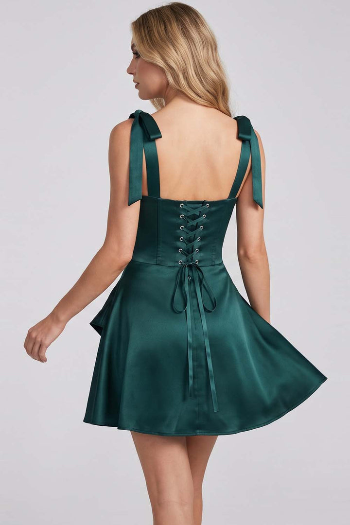CARMILLA corset dress in dark teal green by Luxe Noir - back view