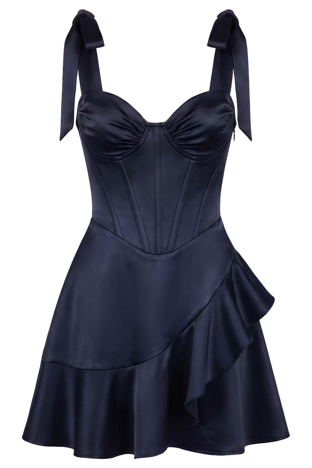 CARMILLA corset dress in midnight navy on model - front view
