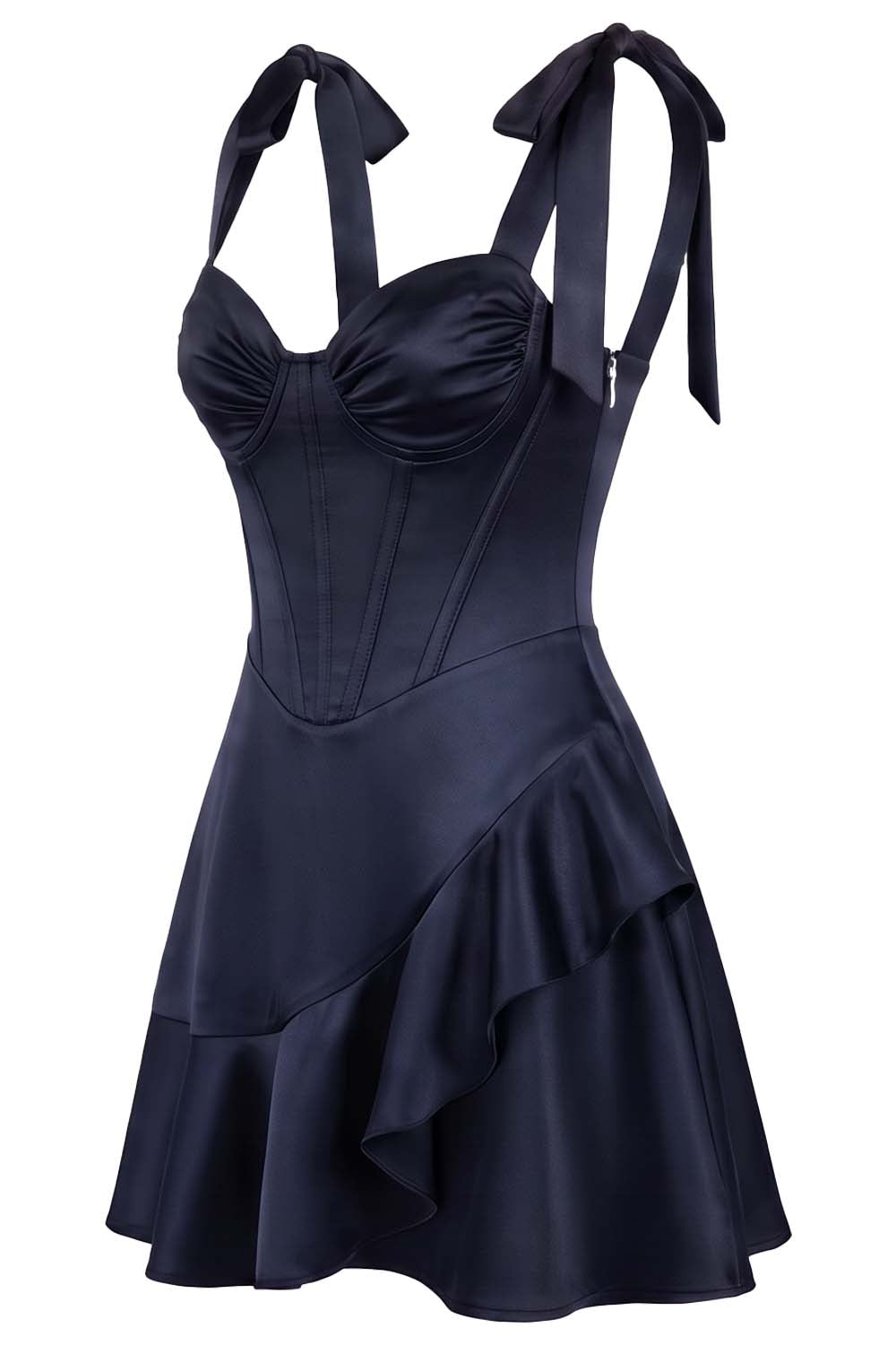 CARMILLA corset dress in midnight navy on model - side view