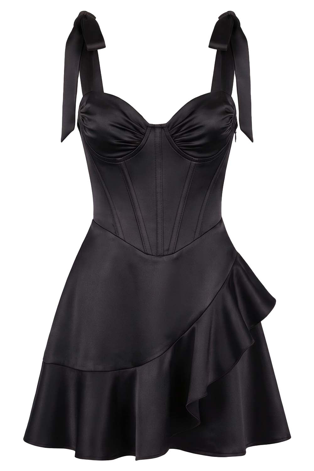 CARMILLA corset dress in black on model - front view