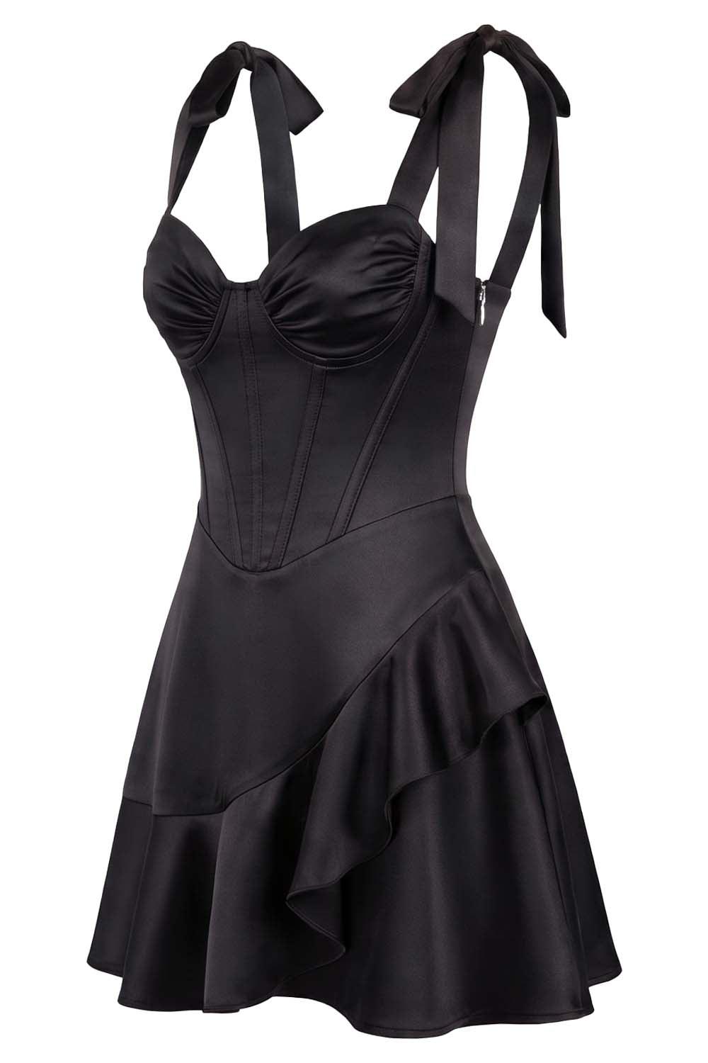 CARMILLA corset dress in black on model - side view