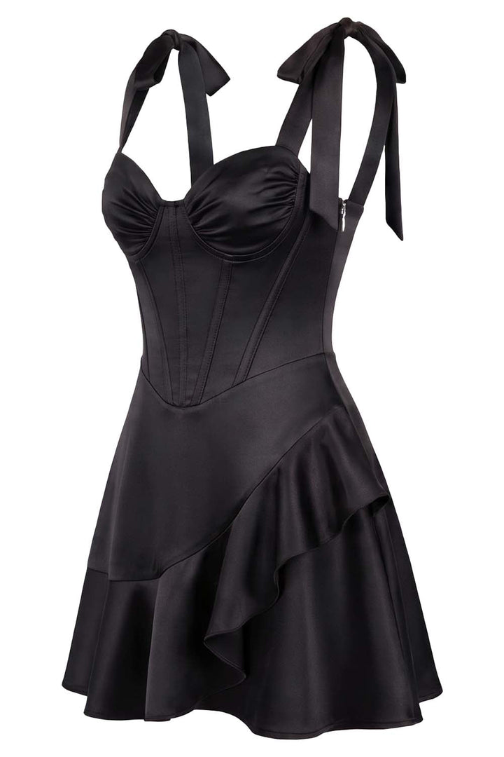 CARMILLA corset dress in black on model - side view