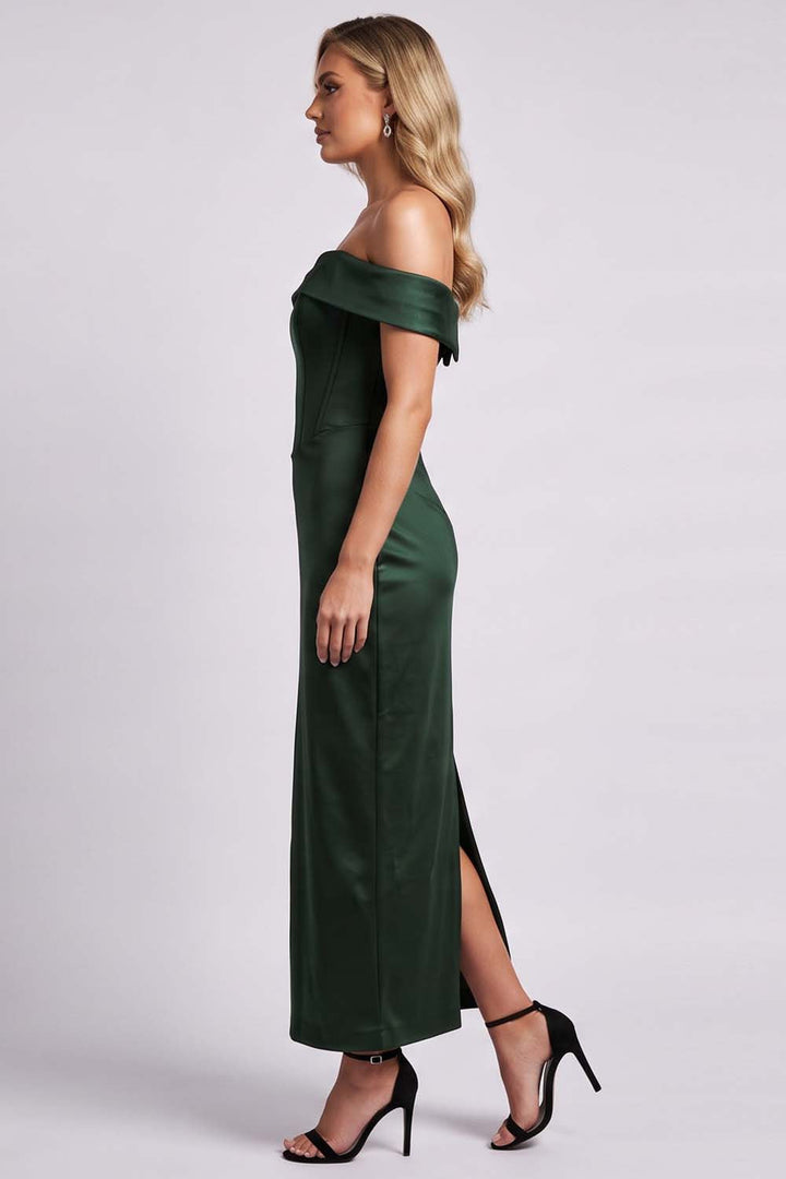 CELESTINE strapless column evening dress in deep forest green by Luxe Noir - side view