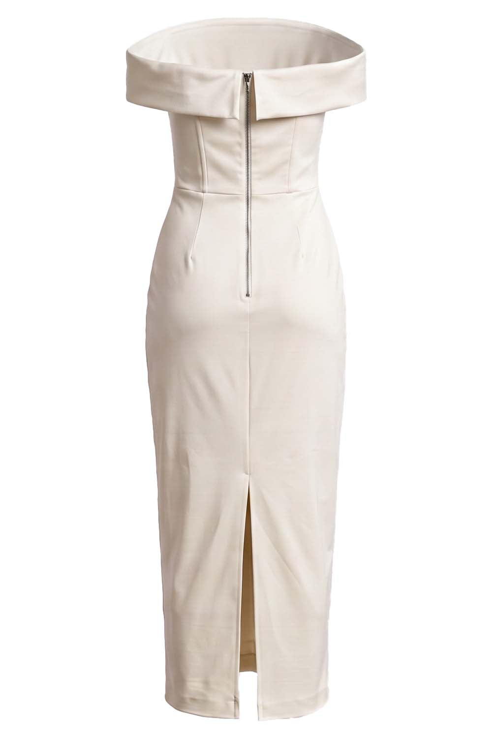 CELESTINE strapless column evening dress in ivory on model - back view