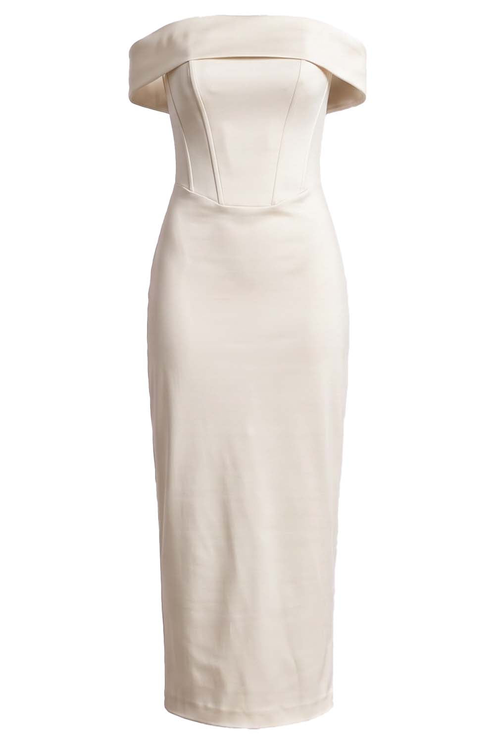 CELESTINE strapless column evening dress in ivory on model - front view