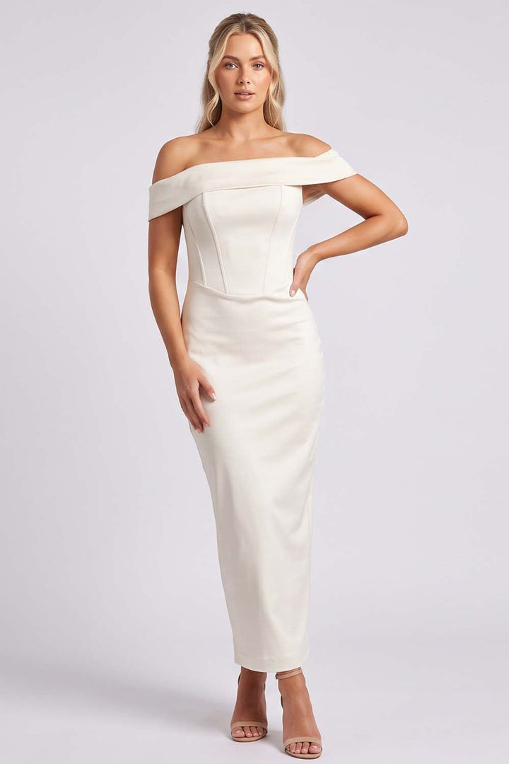 CELESTINE strapless column evening dress in ivory by Luxe Noir - front view