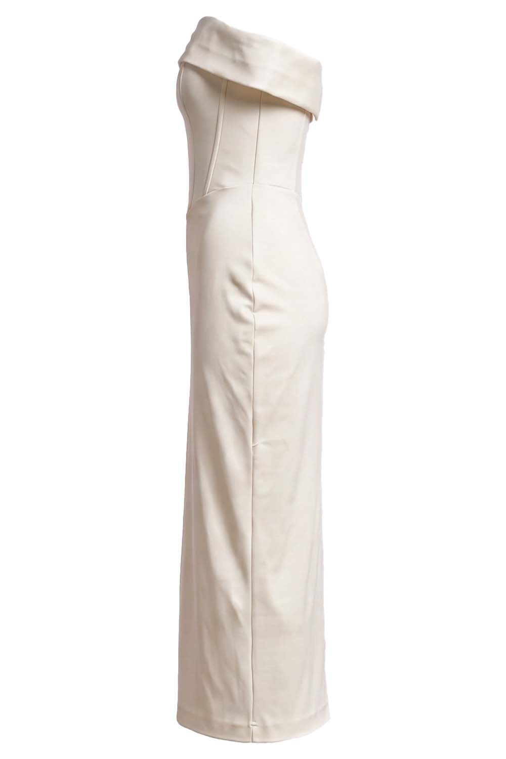 CELESTINE strapless column evening dress in ivory on model - side view