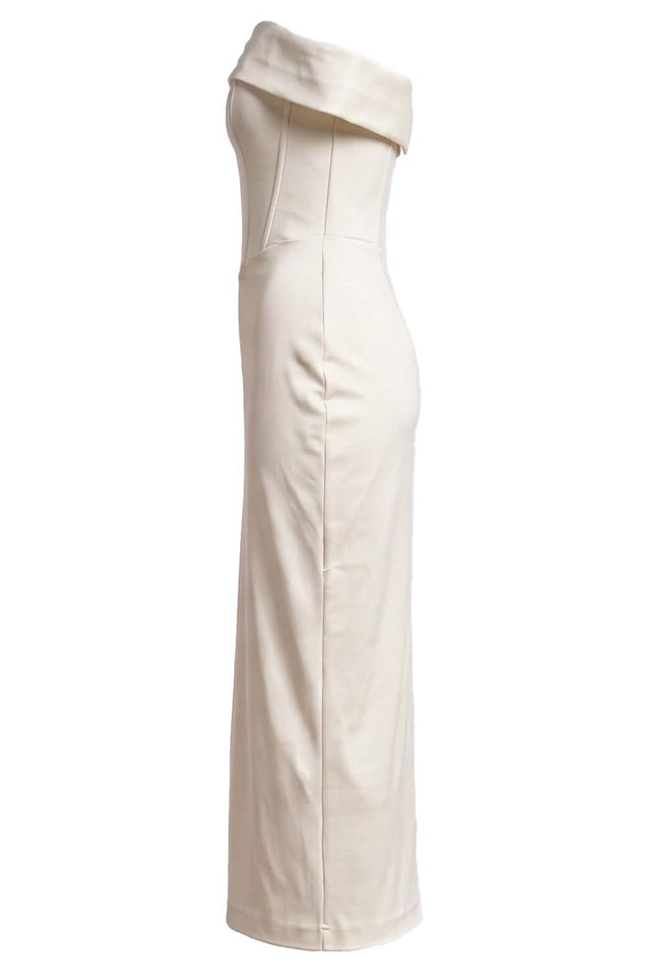 CELESTINE strapless column evening dress in ivory on model - side view