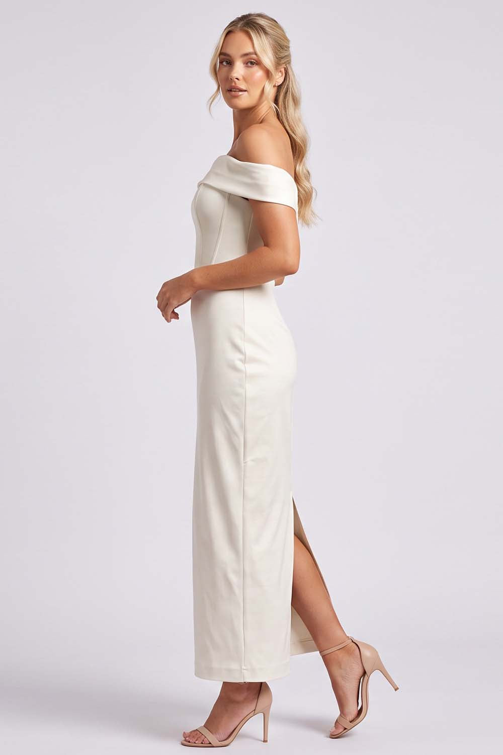 CELESTINE strapless column evening dress in ivory by Luxe Noir - side view
