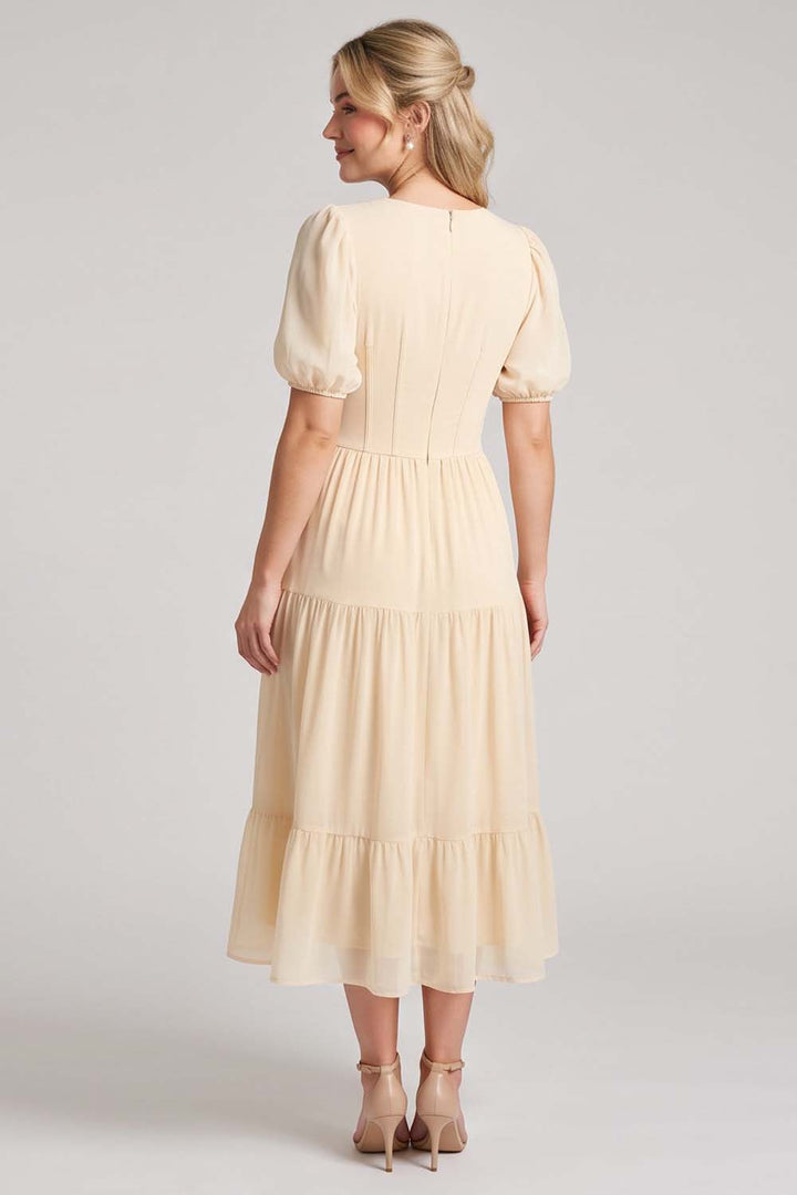 ELOISE puff sleeve corset midi dress in cream by Luxe Noir - back view