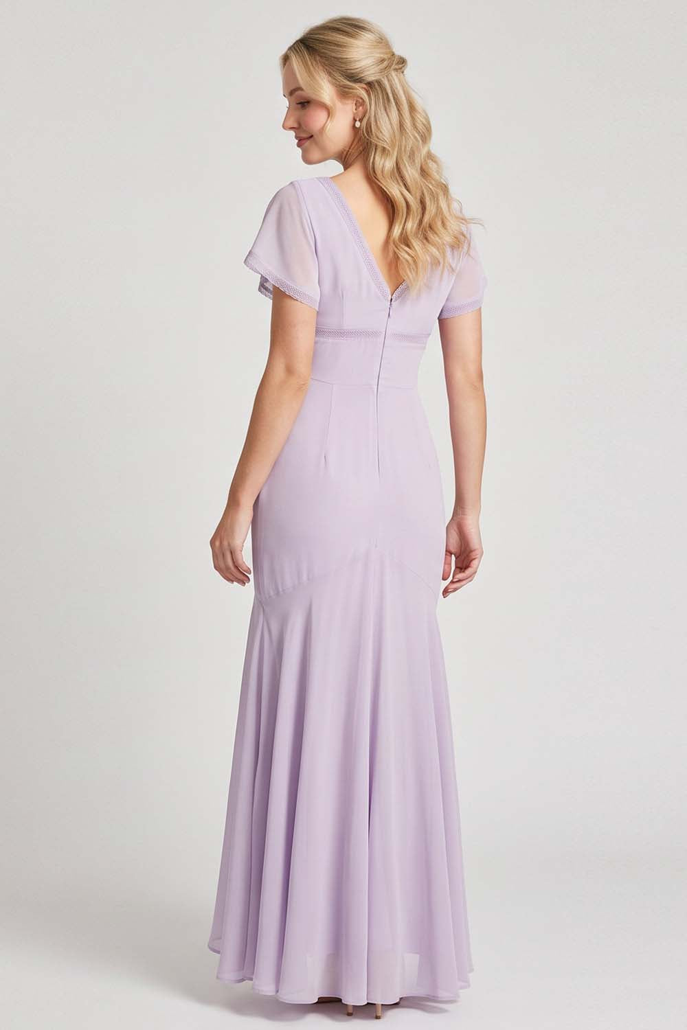FLORENCE georgette tea dress in pale lavender by Luxe Noir - back view