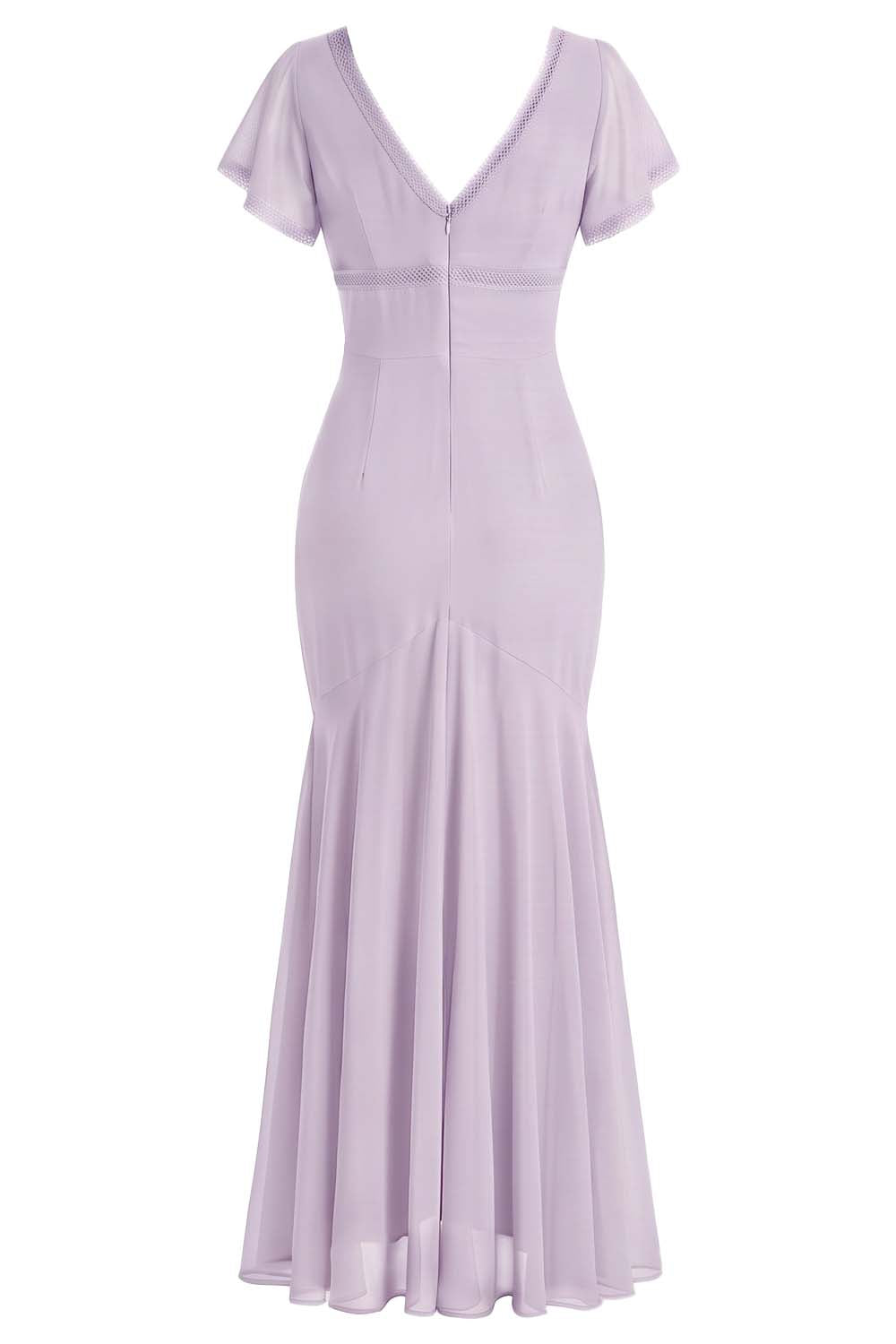 FLORENCE georgette tea dress in pale lavender on model - back view