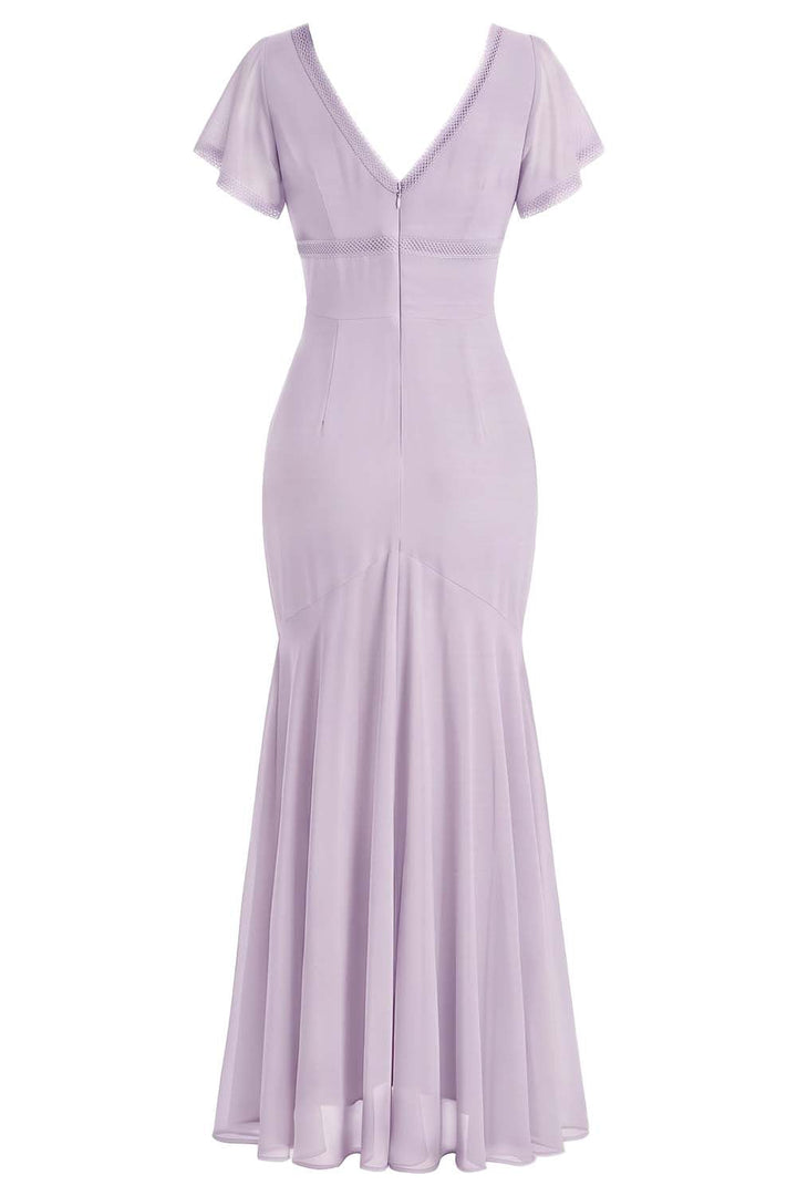 FLORENCE georgette tea dress in pale lavender on model - back view
