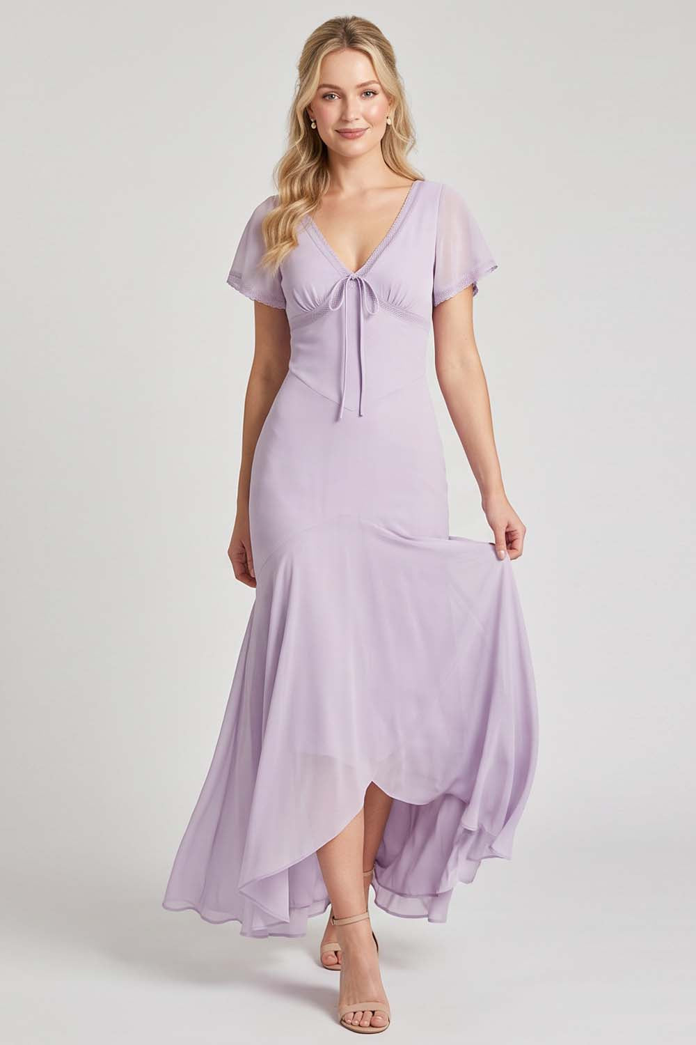 FLORENCE georgette tea dress in pale lavender by Luxe Noir - front view