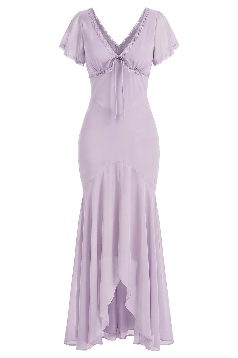 FLORENCE georgette tea dress in pale lavender on model - front view