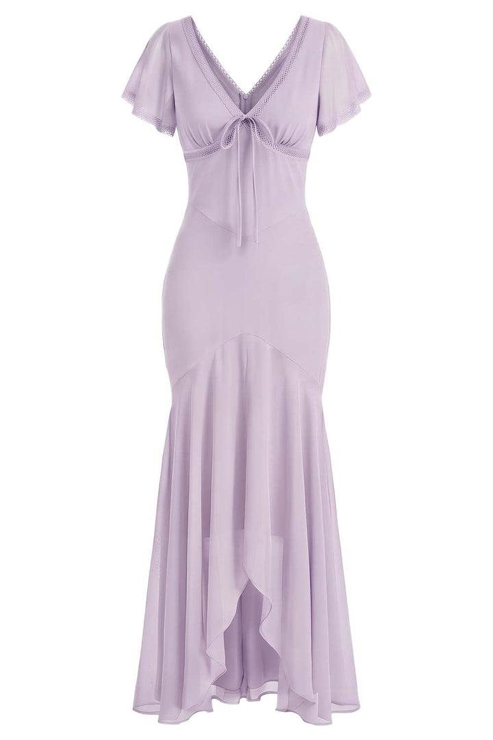 FLORENCE georgette tea dress in pale lavender on model - front view