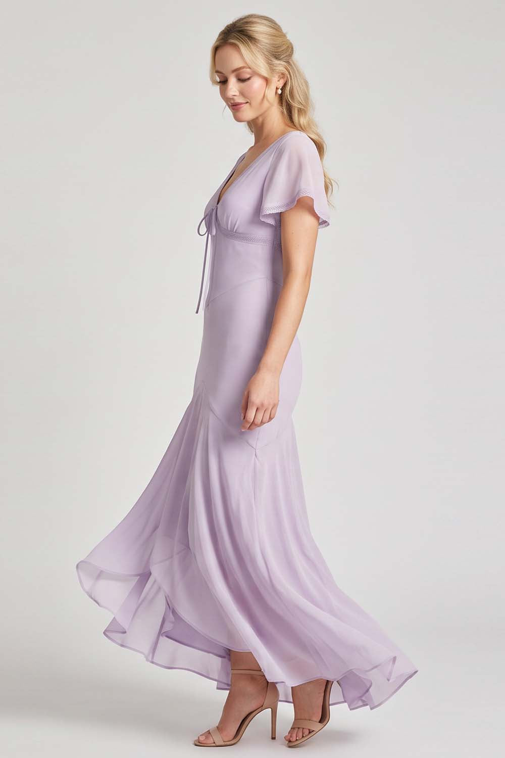 FLORENCE georgette tea dress in pale lavender by Luxe Noir - side view