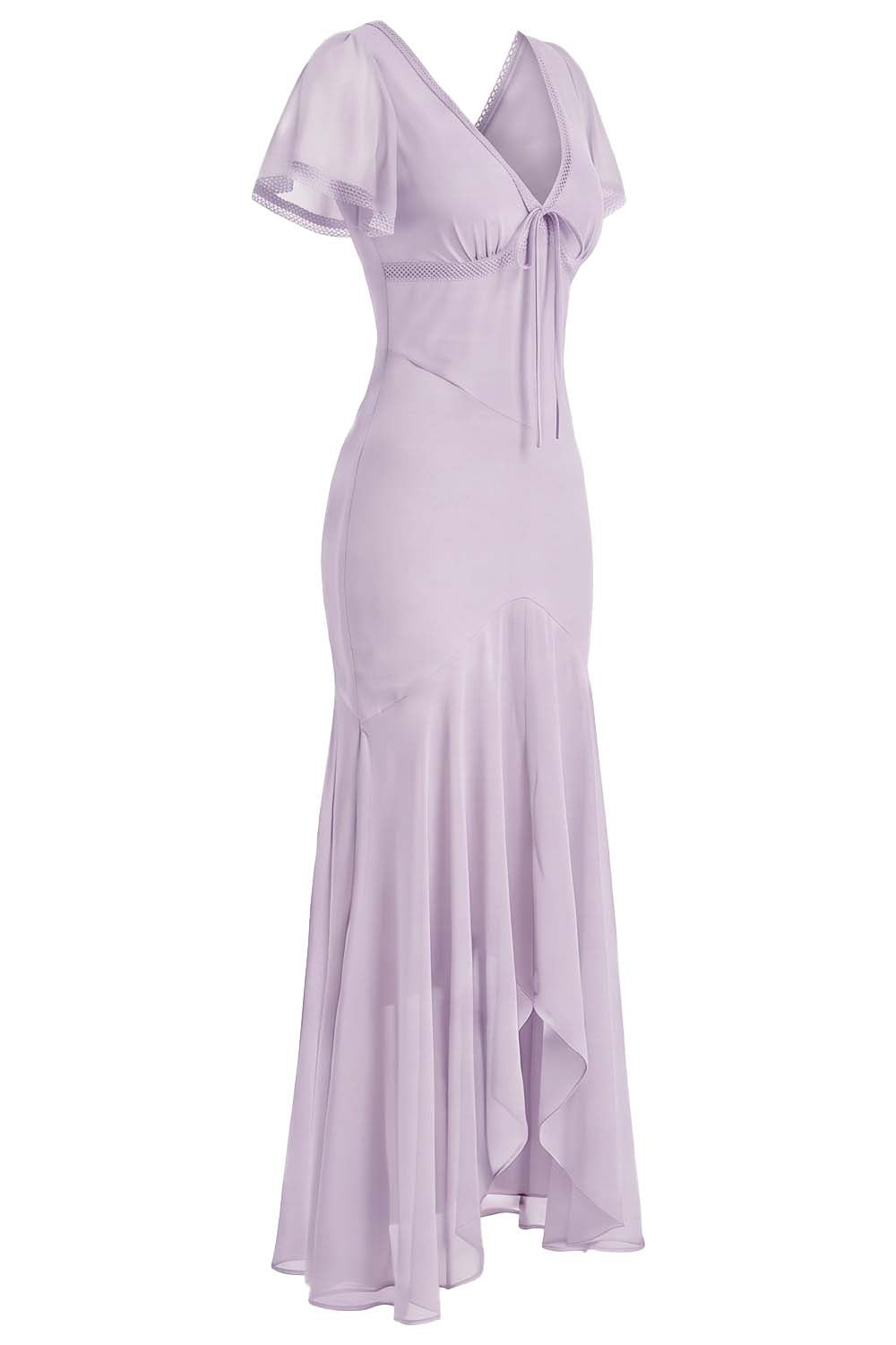 FLORENCE georgette tea dress in pale lavender on model - side view