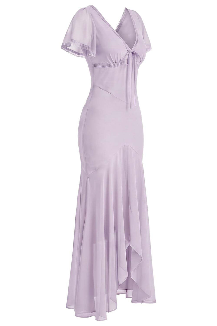 FLORENCE georgette tea dress in pale lavender on model - side view