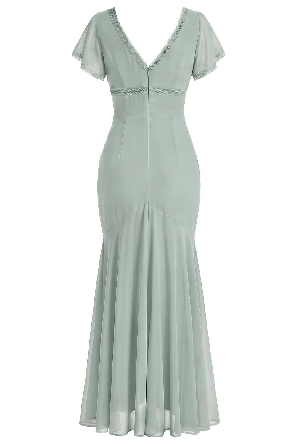 FLORENCE georgette tea dress in sage mint on model - back view