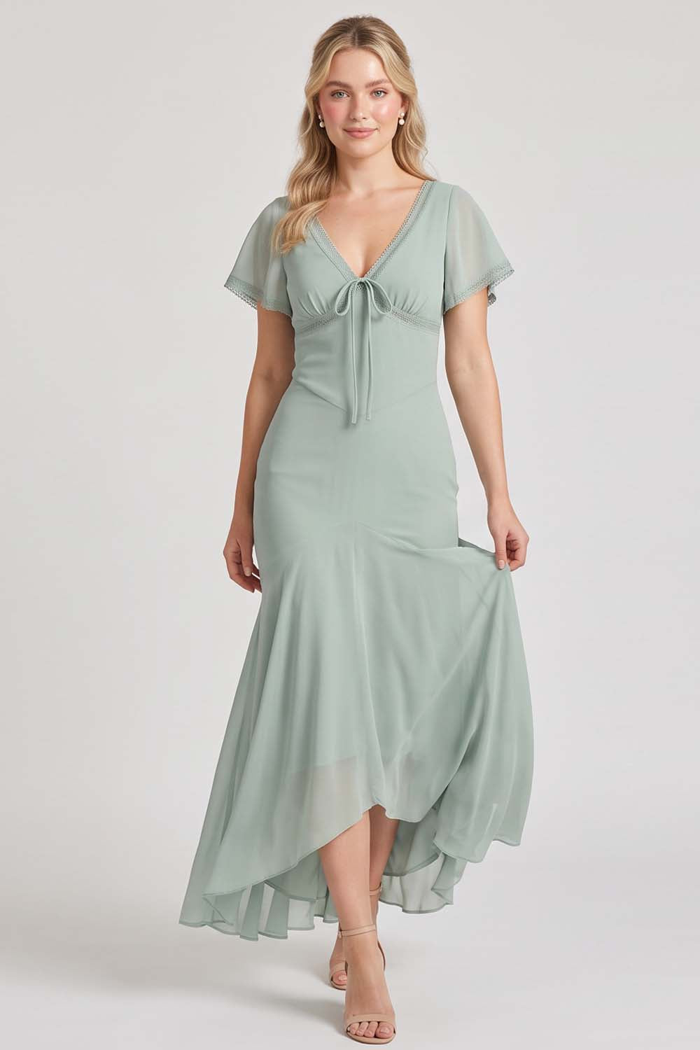 FLORENCE georgette tea dress in sage mint by Luxe Noir - front view