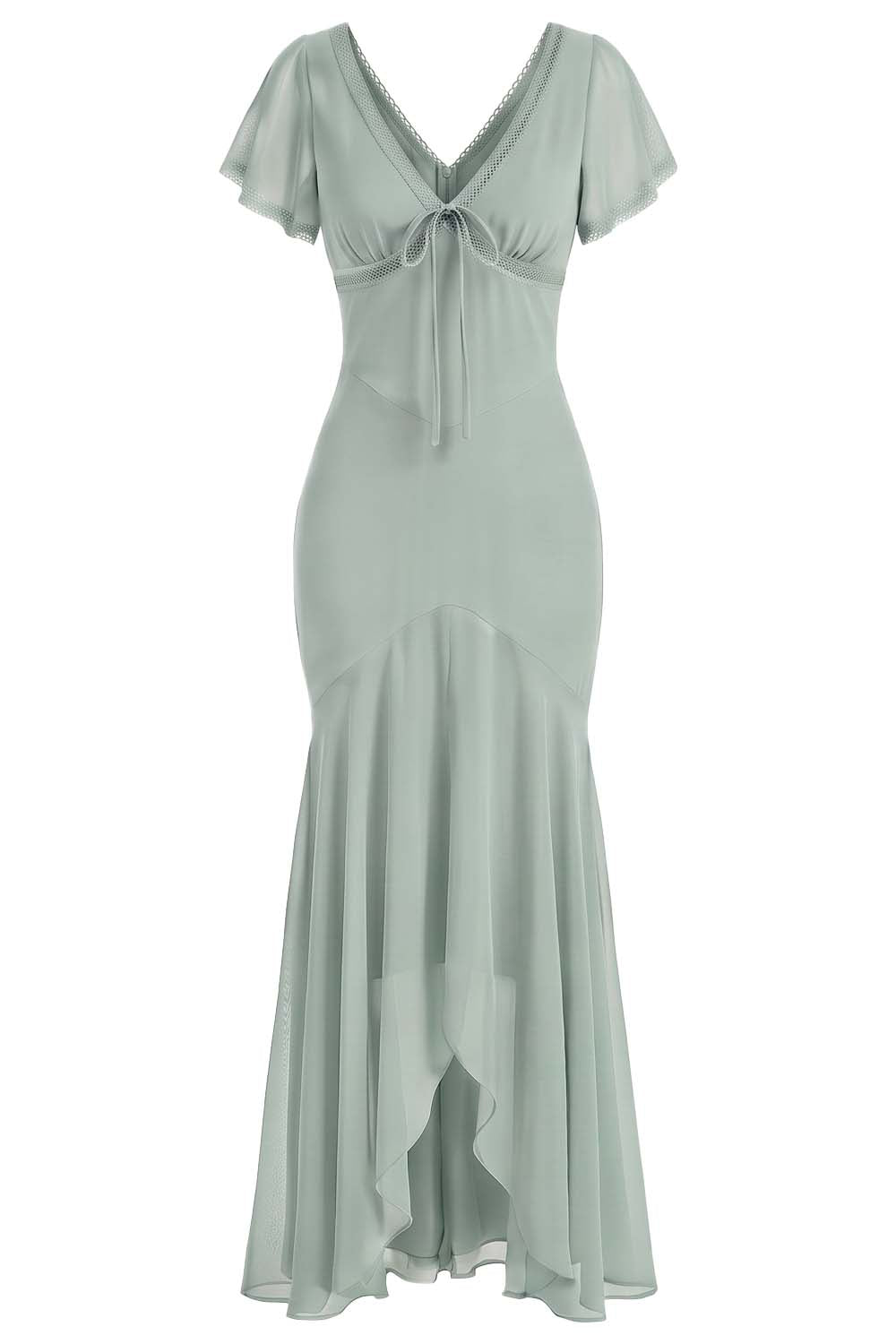 FLORENCE georgette tea dress in sage mint on model - front view