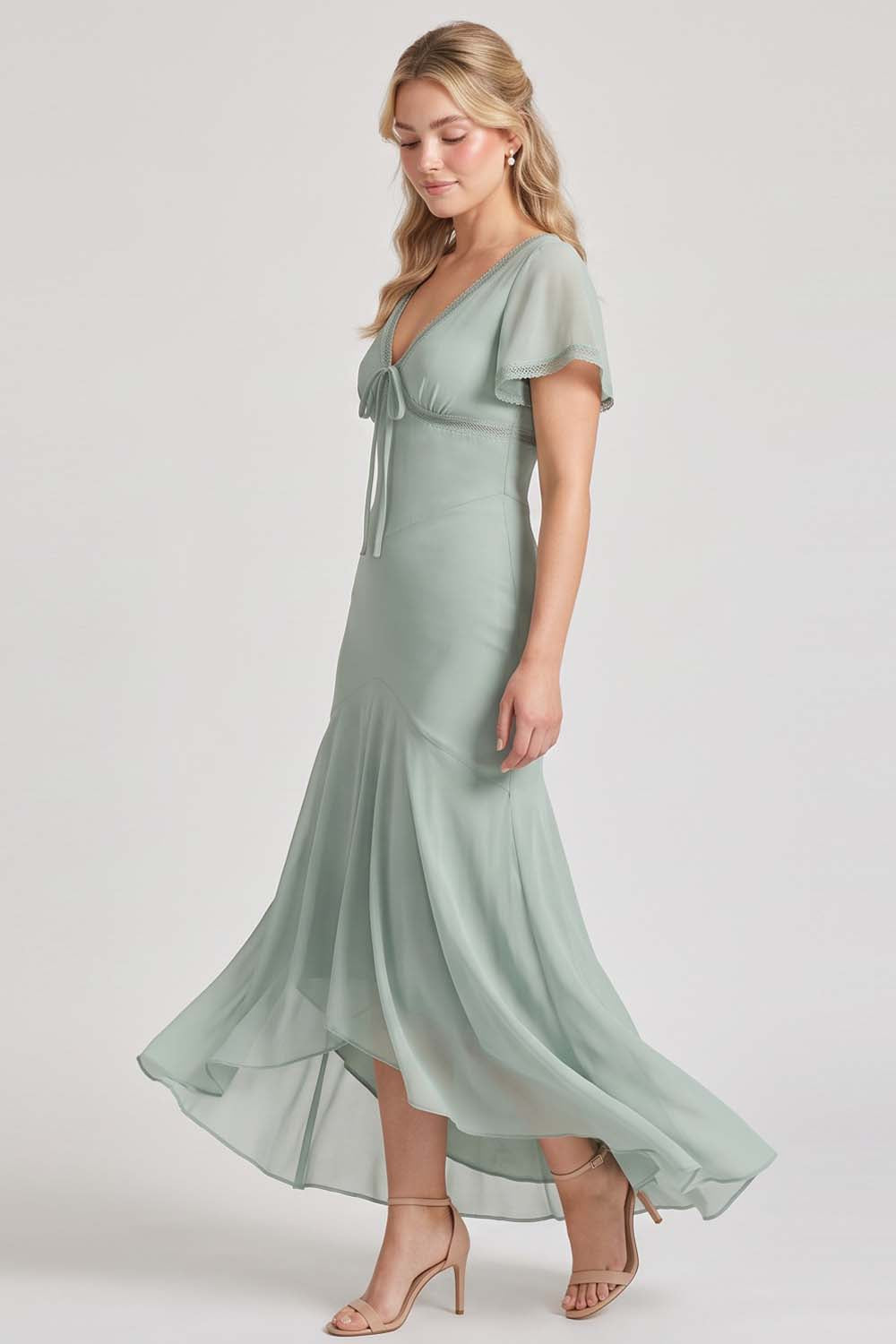 FLORENCE georgette tea dress in sage mint by Luxe Noir - side view