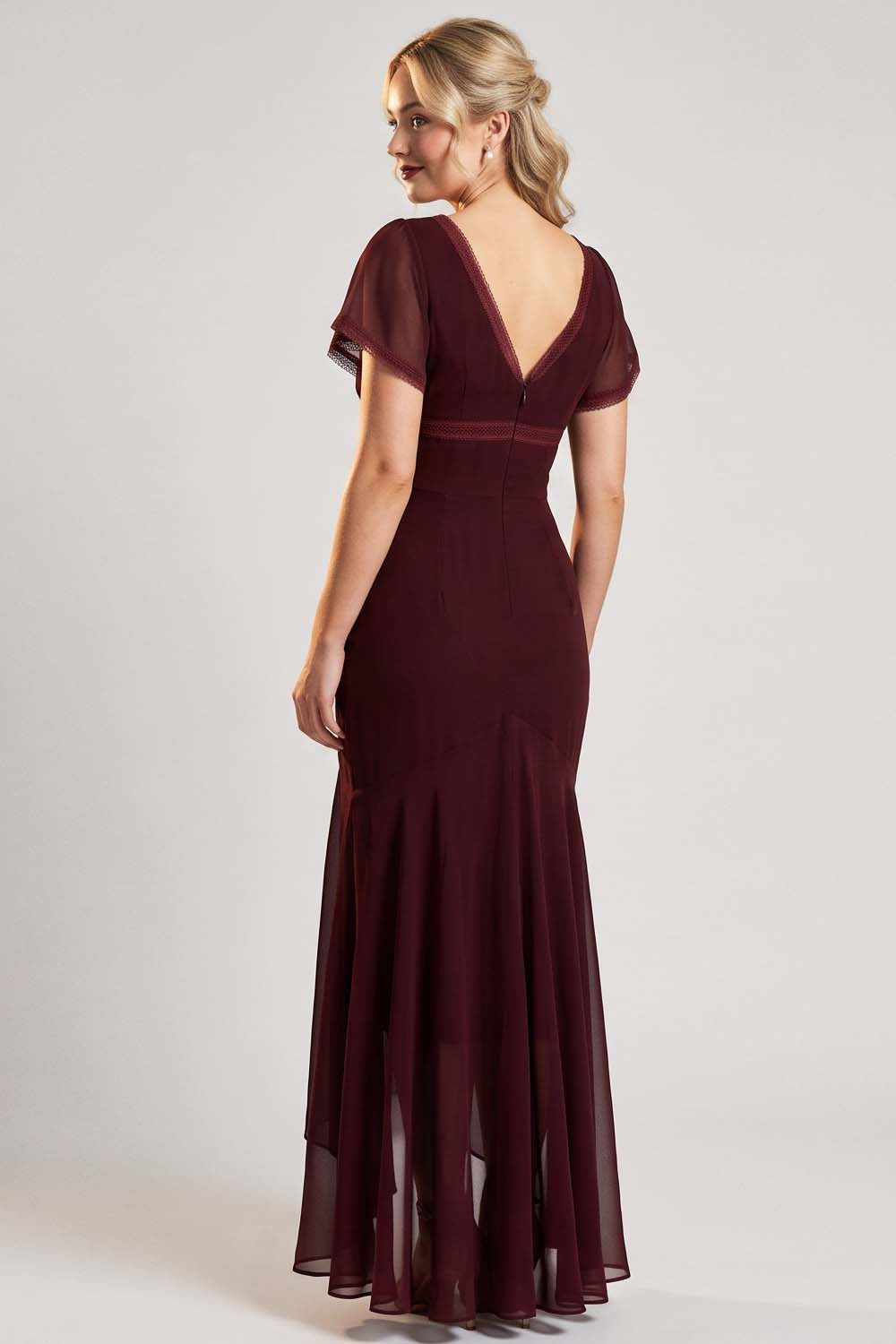 FLORENCE georgette tea dress in burgundy by Luxe Noir - back view
