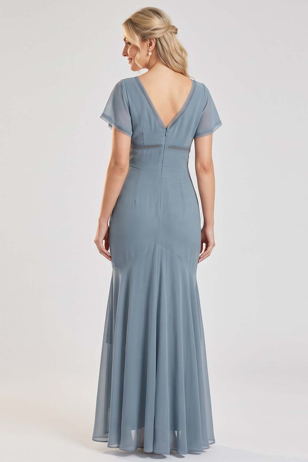FLORENCE georgette tea dress in slate by Luxe Noir - back view