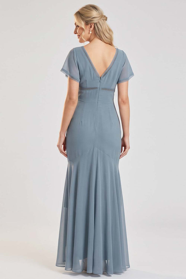 FLORENCE georgette tea dress in slate by Luxe Noir - back view