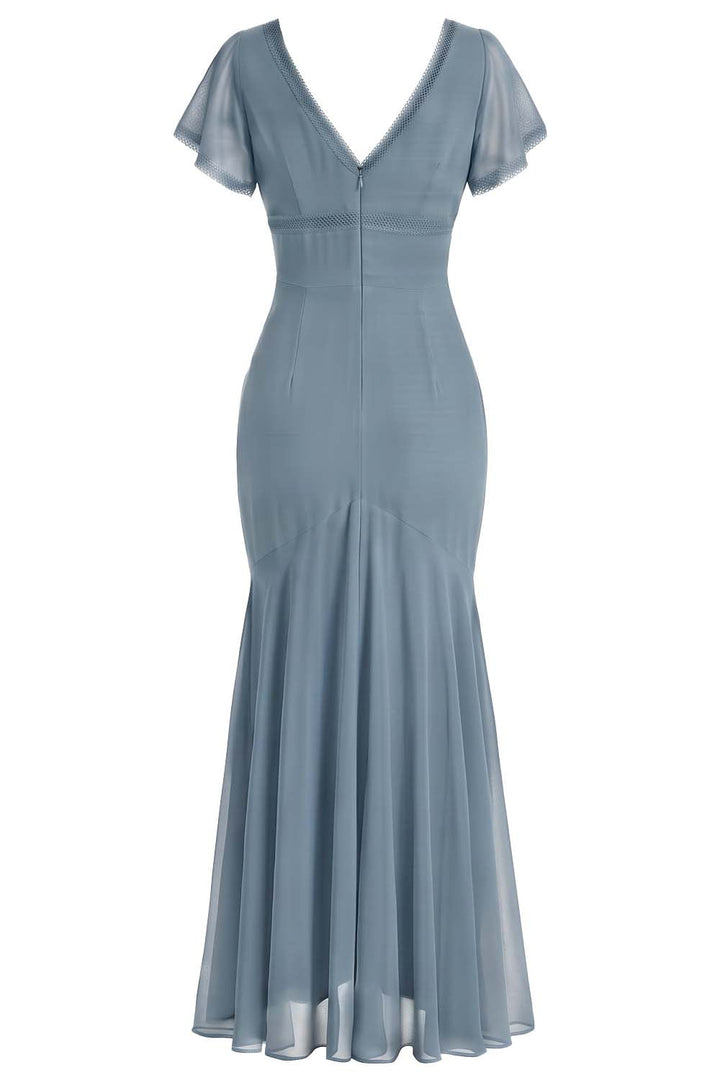 FLORENCE georgette tea dress in slate on model - back view