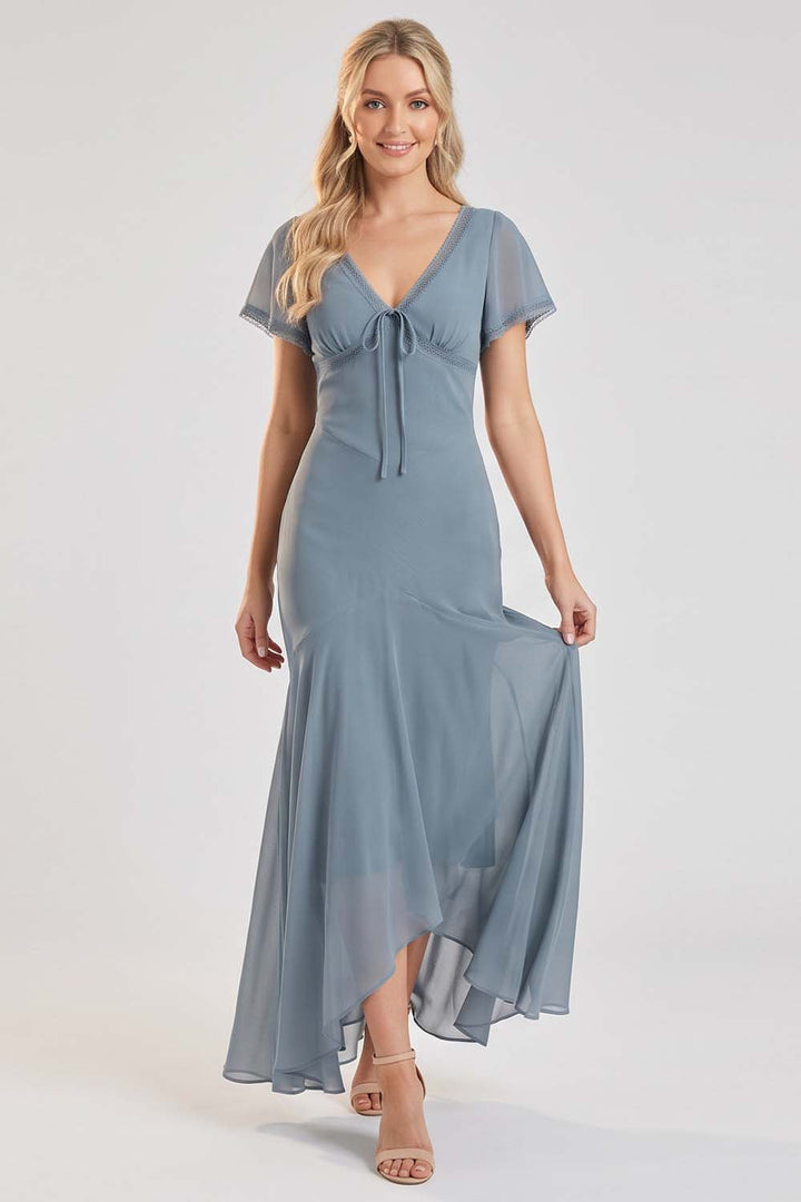 FLORENCE georgette tea dress in slate by Luxe Noir - front view